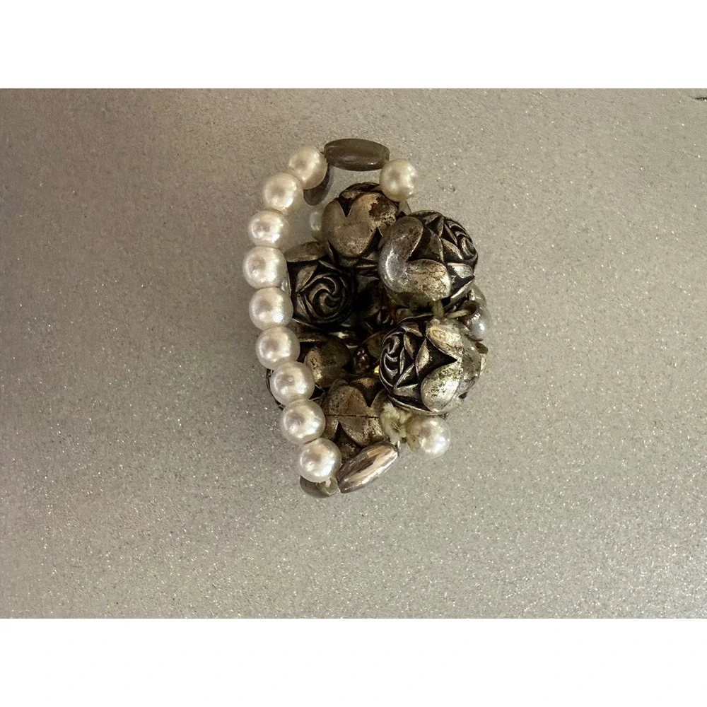 Boho Floral‎ Cluster Ring size 6 Rose Beads Rhinestone Statement Cottagecore